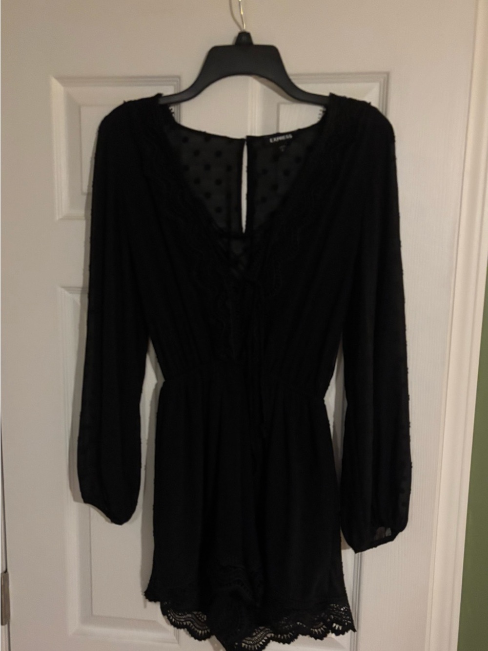 Express Black Long Sleeve Lace Romper